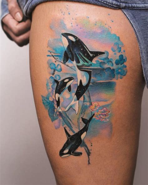 Killer Whales Thigh Tattoo Best Tattoo Ideas For Men Women