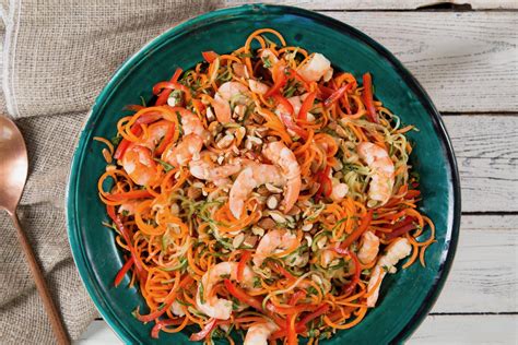 Thai Cucumber And Carrot Noodle Bowls With Shrimp