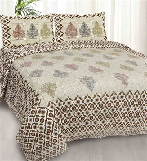 Buy Brown Traditional 240 Tc Cotton 1 Double Queen Size Bedsheet With 2