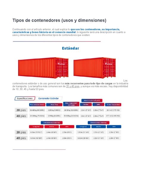 Tipos De Contenedores Usos Y Dimensiones Pdf