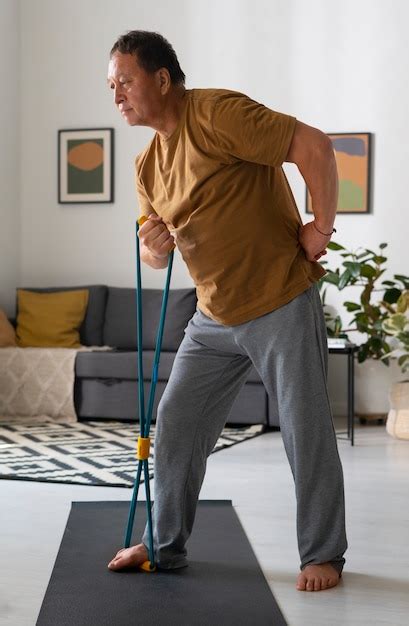 Retrato de um homem mais velho se exercitando em casa Foto Grátis