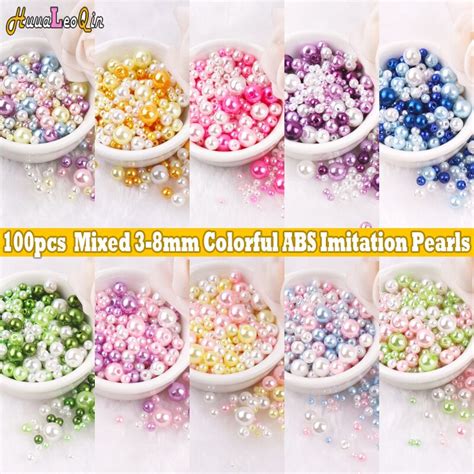 Charms 100pcs Mezcla 3 8 Mm Colorido ABS Imitación Perlas Redondas Con