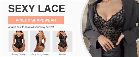 Feelingirl Lace Bodysuit For Women Tummy Control Shapewear V Neck