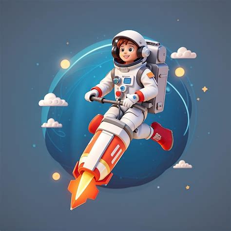 Astronauta Montando Un Cohete Icono De Dibujos Animados Vectorial