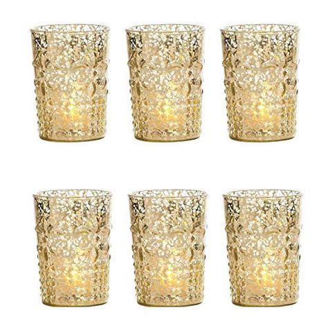 6 Pack Vintage Mercury Glass Candle Holder 4 Inch Fleur Design