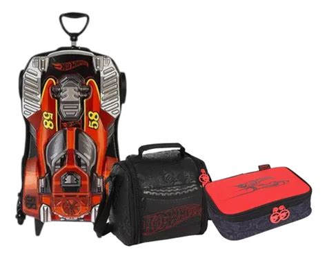 Kit Mochila Malinha Infantil Hot Wheels Tam G D Alto Relevo Parcelamento Sem Juros