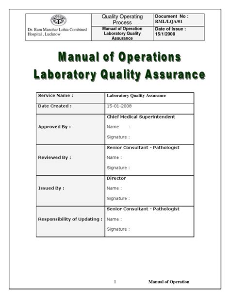 Lab Qa Manual Medical Laboratory Quality Assurance