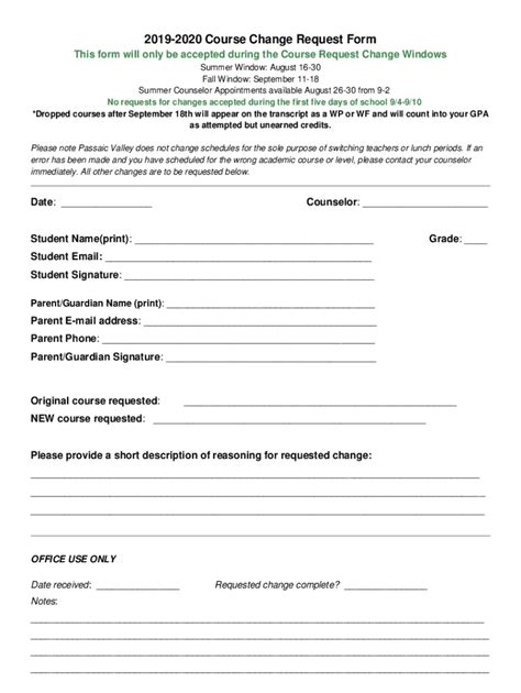 Fillable Online 2019 2020 Course Change Request Form Fax Email Print