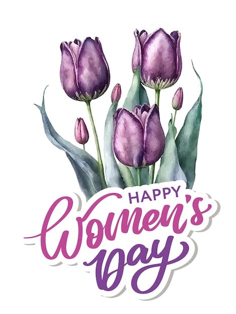 Premium Vector Womens Day Greeting Card Watercolor Purple Pink Tulip