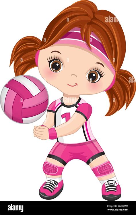 Linda Niña Jugando Al Voleibol Jugador Vector De Voleibol Pequeño