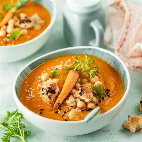 Sopa de creme de abóbora Sopa de puré de abóbora e cenoura grão de