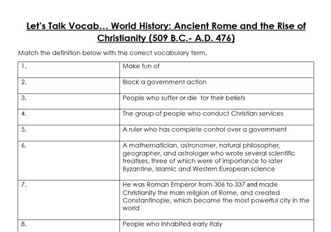 World History Ancient Rome And The Rise Of Christianity Worksheet