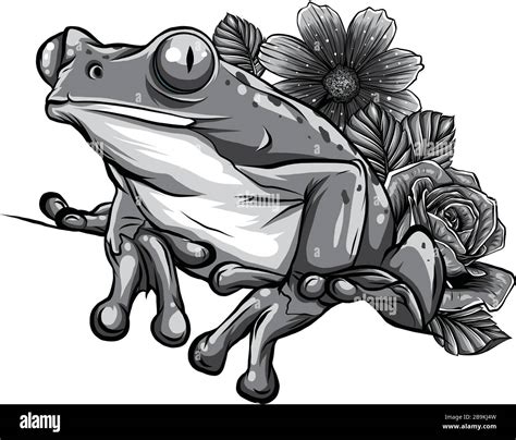 Cute Cartoon Frog With Flowers Vector Illustration Stock Vector Image