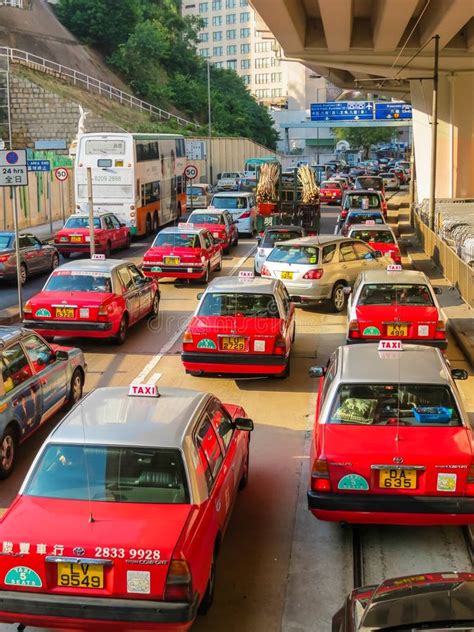 Red City Taxis In Road Traffic Hong Kong Editorial Image Image Of