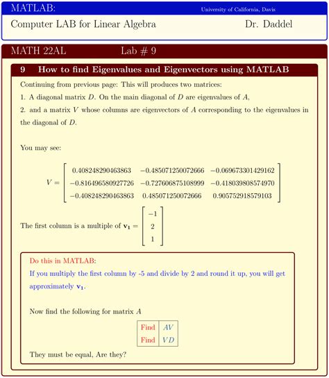 How To Find Eigenvalues And Eigenvectors Using MATLAB Cont