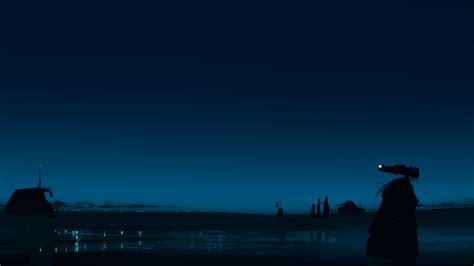 Gracile Pixiv Digital Art Artwork Night Sky Water Reflection Silhouette