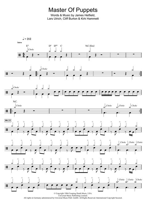 Master Of Puppets By Metallica Sheet Music For Drums At Sheet Music Direct