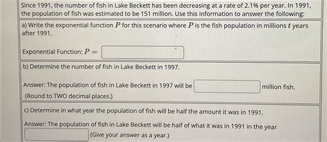 Solved Since The Number Of Fish In Lake Beckett Has Chegg