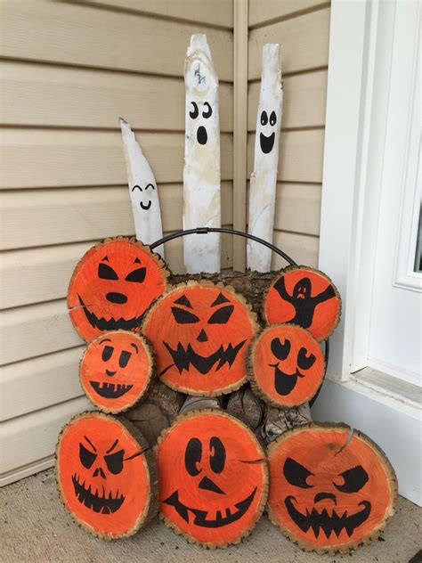 Wooden Reusable Pumpkins From Wood Slabs Wooden Reusable Ghosts From Long Scrap Wood