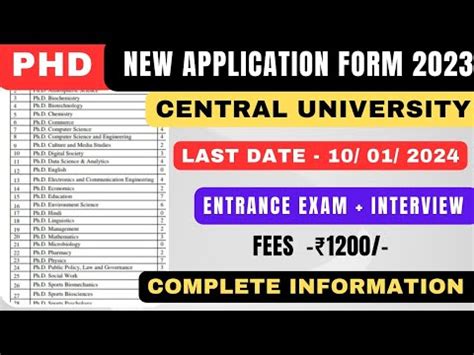 Central University PHD New Application Form 2023 PHD Admission 2023