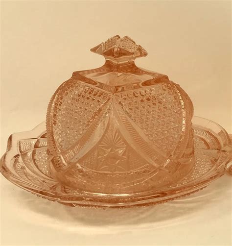 Pink Depression Glass Dome Covered Butter Dish Pink Cut Etsy