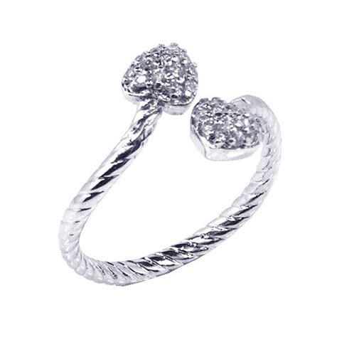 Wholesale Sterling Silver 925 Rhodium Plated Cz Adjustable Double Heart