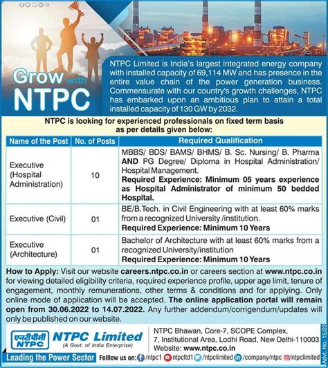 Ntpc Limited Recruitment Executive Civil Executive