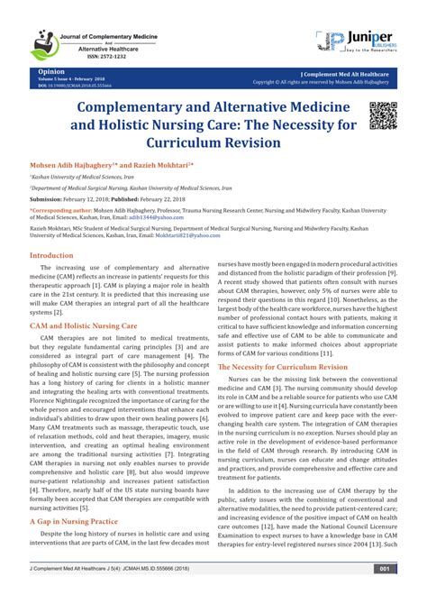 Pdf Complementary And Alternative Medicine And Holistic Nursing Care