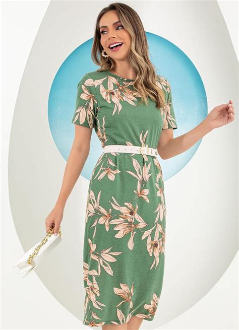 Vestido Floral Verde Em Poliviscose Rosalie