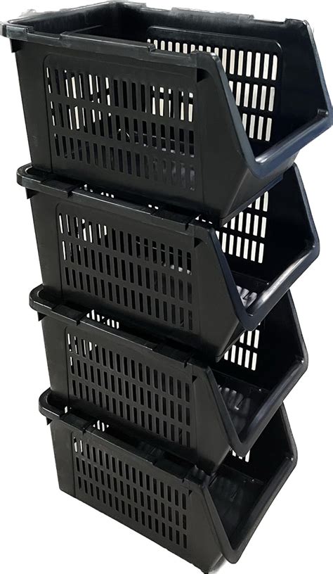 Amazon Skywin Plastic Stackable Storage Bins Black Pack Open