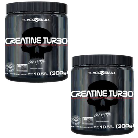 Kit 2x Creatine Turbo Monohidratada 300g Sem Sabor Black Skull