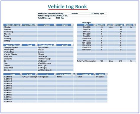 Vehicle Log Book Template Excel