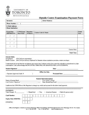 Fillable Online Utm Utoronto Outside Exam Centre Request BFormb