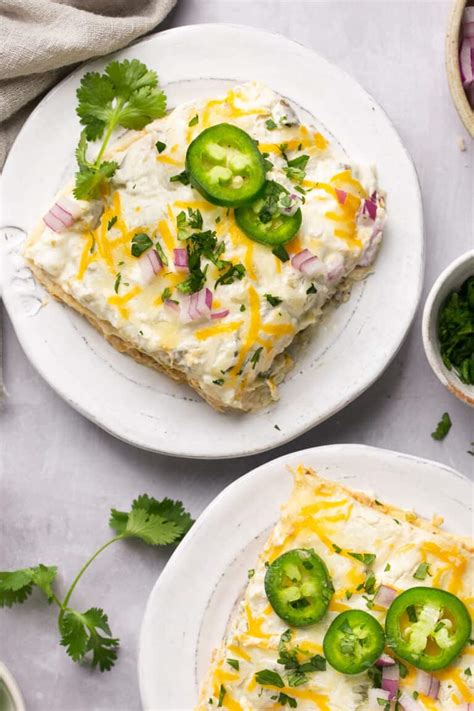 Creamy Green Chili Chicken Enchilada Stack 30 Minute Lauren Fit Foodie