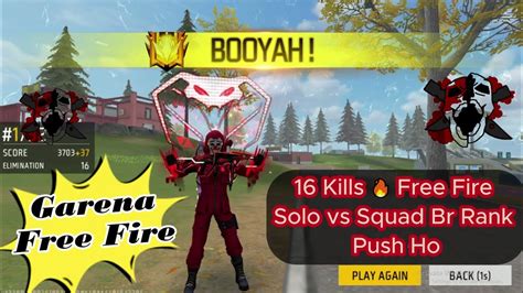 16 Kills 🔥 Free Fire Solo Vs Squad Br Rank Push Ho Grandmaster Push