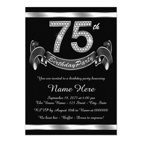 Silver 75th Birthday Party Invitation