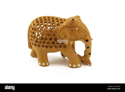 Traditional Indian Souvenir Wooden Elephant Isolated On White One