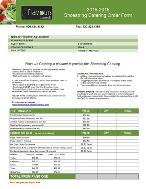 Fillable Online Reeve Uwosh 20152016 Shoestring Catering Order Form