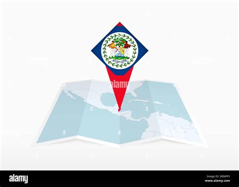 Belize Is Depicted On A Folded Paper Map And Pinned Location Marker