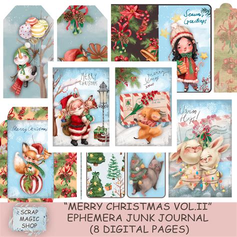 Merry Christmas Junk Journal Digital Kit Ephemera Pages Printable