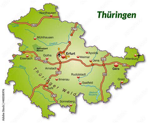 Landkarte Von Th Ringen Mit Autobahnnetz Stock Vektorgrafik Adobe Stock