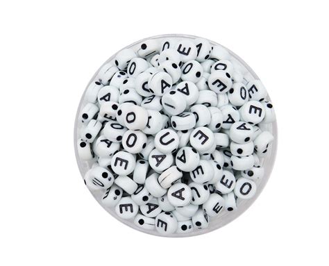 VOCALES Plastico Plano Letras Negras Cuenta Blanca 7mm