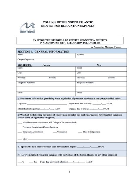 Fillable Online Request For Relocation Expenses Fax Email Print Pdffiller