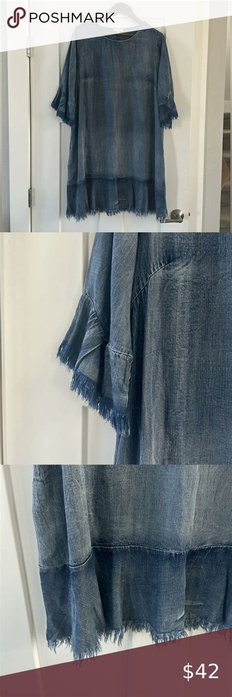 Nwot Easel Fringe Chambray Denim Swing Bell Sleeve Lagenlook Art To