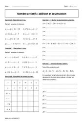 Addition Et Soustraction De Nombres Relatifs Me Exercices Cours