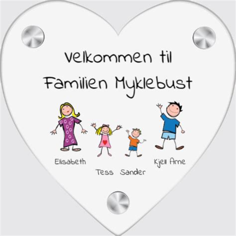 Hjerteskilt med familie på Foldal Stempel og Skilt