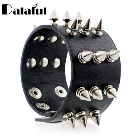 Punk Gothic Rock Three Row Metal Cone Stud Spikes Rivet Leather