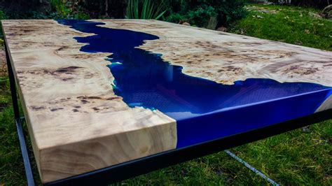 Live Edge River Blue Epoxy Coffee Table Etsy