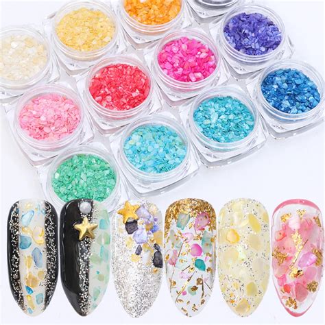 12color 3d Holo Glitter Powder Nail Art Flakes Irregular Sequin Broken Marble Shell Design