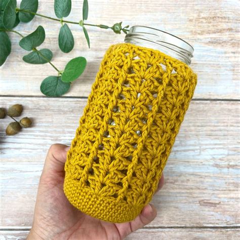 Free Mason Jar Crochet Cover Pattern Easy Jar Cozy Dreamee Crochet